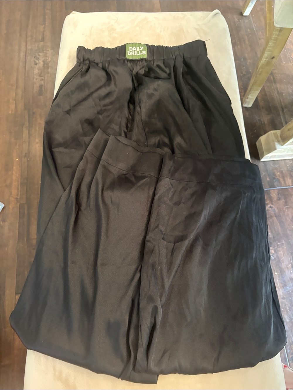 Daily Drills Black Satin Relaxed-Fit Wide Leg Jogger Pants